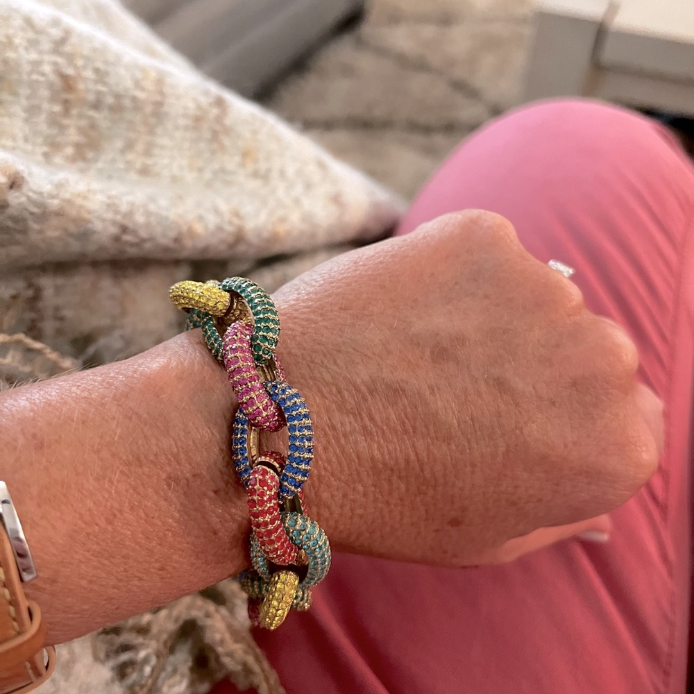 Like new J Crew gold and multi colored link bracelet.